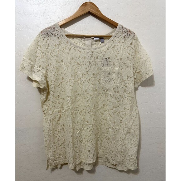 JCP Womans Sheer Floral Lace Top Size 1X Boho Western Quiet Luxury Capsule - Picture 1 of 12